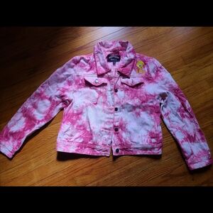 Members Only Looney Tunes Pink and White Tie-Dye Jean Jacket